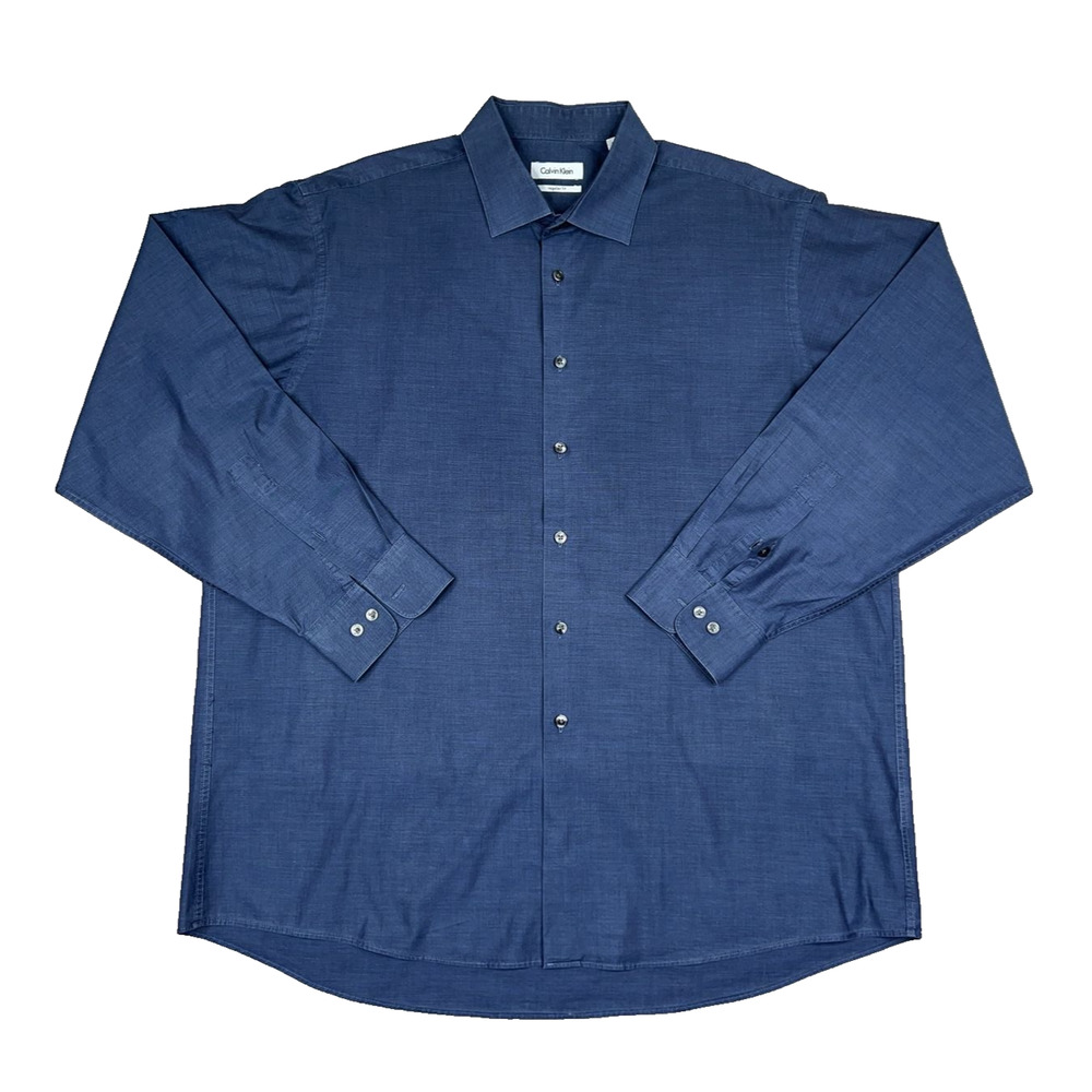 Calvin Klein Men's Blue Long Sleeve Button Down Shirt Sz 17.5 /34-35 Regular Fit